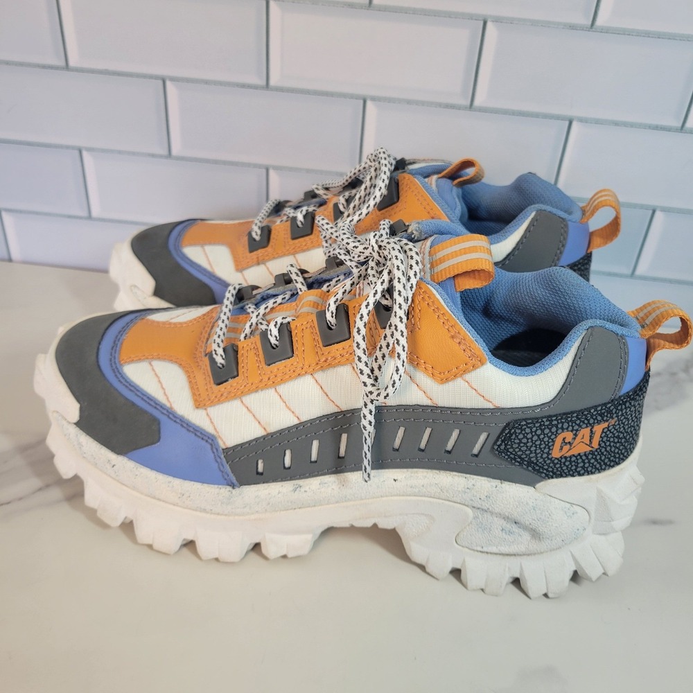 Caterpillar CAT Intruder Chunky Sneakers Orange Blue Lug Sole Mens 6 Womens 7.5